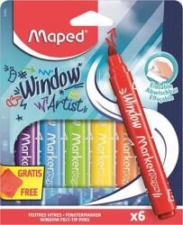 Maped Ablakfilc készlet, vastag, törlőkendővel, 5 mm, MAPED ˝Marker`Peps˝, 6 különböző szín