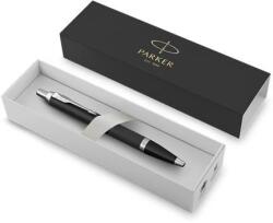 Parker Golyóstoll, nyomógombos, ezüst színű klip, matt fekete tolltest, PARKER, ˝Royal IM Black˝, kék