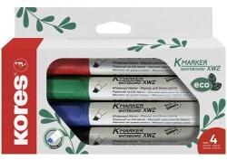 Kores Tábla- és flipchart marker készlet, 3-5 mm, vágott, KORES ˝ECO K-Marker XW2˝, 4 különböző szín
