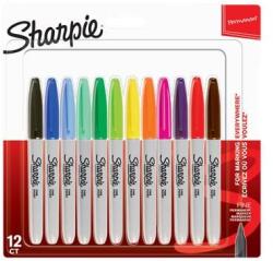 Sharpie Alkoholos marker, 1 mm, kúpos, SHARPIE ˝Fine Point˝, 12 különböző szín