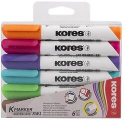 Kores Tábla- és flipchart marker készlet, 3 mm, kúpos, KORES ˝K-Marker XW1˝, 6 különböző szín