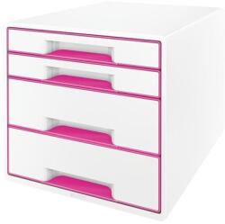 Leitz Irattároló, műanyag, 4 fiókos, LEITZ ˝Wow Cube˝, fehér/rózsaszín