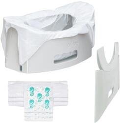 Potette Plus Olita de Voiaj Portabila Potette Fold'N'Go, Pliabila Ultra-Compacta 1cm, Olita Calatorie Copii, mașină și vacanțe, 3 Pungi Absorbante Incluse, 15 Luni+, pana la 22 kg, Gri