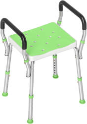 HOMCOM Scaun de duș din aluminiu, reglabil pe înălțime, cu cotiere și picioare antiderapante, verde | Aosom Romania (712-070V00GN)