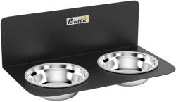 PawHut Bol pentru câini reglabil pe înălțime montat pe perete cu 2 x 800ml boluri din oțel inoxidabil 42 x 23, 5 x 14 cm Negru | Aosom Romania (D08-091V00BK)