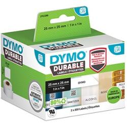 DYMO polipropilén címkék 25 mm x 25 mm, fehér, többfunkciós, 2x850 db, 2112286 (2112286)