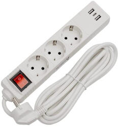 Lechpol Prelungitor Lechpol FL3G15WUSB | 3 Prize, USB, Intrerupator, 1.5m (FL3G15WUSB)