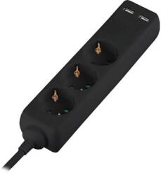 V-TAC Prelungitor 3 Cai + 2usb 5m(3g1.5mm2) Negru (sku-8777)