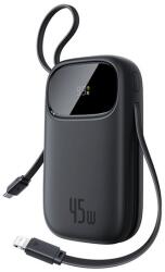 Baseus ENERFILL FC31 аварийно зарядно устройство с Type-C+USB изход, 20000mAh, LED + кабел с фиксиран Type-C/Lightning конектор, ЧЕРЕН (E0028D00)