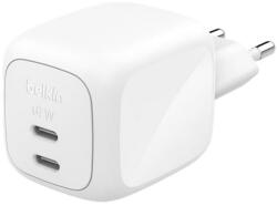 Belkin BOOSTCHARGE PRO мрежово зарядно устройство с 2 Type-C порта, 67 W, PD бързо зареждане, БЯЛО WCH020KQWH (WCH020KQWH)