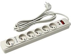 Powerton Prelungitor cu protecție la supratensiune, 3 m, 6 prize, alb, indicator LED, Powerton (WPAKX60)