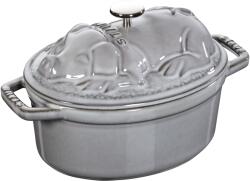 Staub Oală de gătit ovală cu capac pentru oală în formă de porcușor, gri grafit V 1, 0 l (ST1121718)