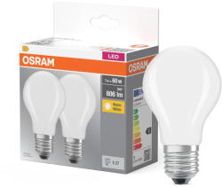 OSRAM Base LED fényforrás (izzó), classic forma, matt plasztik búra, E27 foglalat, 7W, 806lm, 2700K meleg fehér 2db-os csomag ( 4099854064074 ) (4099854064074)