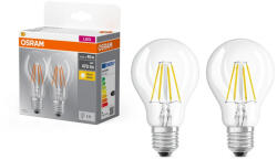 OSRAM Base LED fényforrás (izzó), classic forma, átlátszó üveg búra, E27 foglalat, 4W, 470lm, 2700K meleg fehér 2db-os csomag ( 4099854090202 ) (4099854090202)