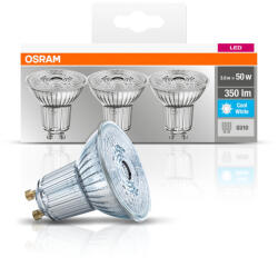 OSRAM Base 230V LED fényforrás (izzó) PAR16 spot plasztik, GU10 foglalat, 4, 3W, 350lm, 4000K hideg fehér 3db-os csomag ( 4058075818415 ) (4058075818415)