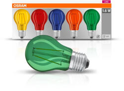 OSRAM Star LED speciális dekor színes izzó, 5db-os csomag, classic forma, E27 foglalat, 2, 5W, 136lm, 5 színben (piros, kék, zöld, sárga, narancs) ( 4058075058460 ) (4058075058460)