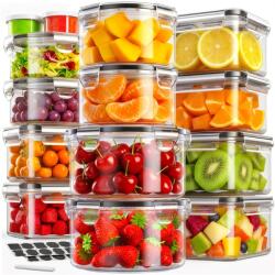 JSCORES 28 részes ételtároló doboz szett fedővel, XXL készlet (14 tartály és 14 fedő), 400ml/700ml/1200ml, BPA-mentes, átlátszó konyhai meal