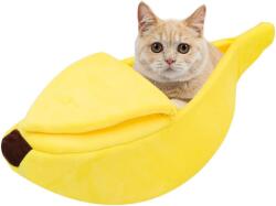 Xshelley Banán Alakú Macska Ágy - Puha Plüss Kisállat Fekhely Kiscicáknak és Kiskutyáknak - Meleg Bújófészek 6 kg Alatti Háziállatoknak (68