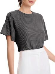 DRESSTELLS rövid ujjú bordázott kötött top kerek nyakkal - fekete - 2XL