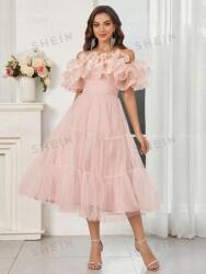 Shein Rózsaszín Ruha Klasszikus MIDI Nyitott Vállú Fodros Shein 40/42