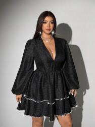 Shein Fekete Texturált Mini Ruha Hosszú Ujjú Mély Nyakkivágással Shein 52