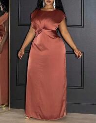 Shein Barna Ruha Maxi Szatén Rövid Ujjú Csomó Sima Shein 46