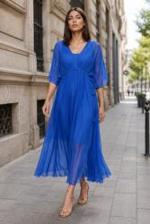 SHOPIKA Rochie Goddess din matase si vascoza cu snur impletit pe decolteu si talie, albastra Talie unica