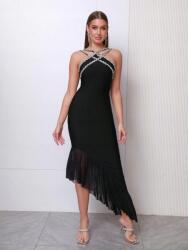 Shein Fekete Klasszikus Ruha Aszimmetrikus Nyakkivágás Dekoratív Flitterek Shein S