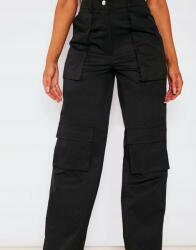 Prettylittlething Fekete Egyenes Szárú Nadrág Magas Derekú Cargo Zsebekkel Prettylittlething 44