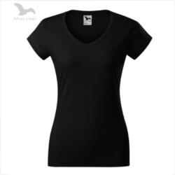 Malfini Fit V-Neck pamut póló női fekete M (MVneck162)