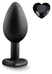 Mokko Toys Plug Anal Brighty Small din Silicon cu Cristal Inima Neagra, Negru, Waterproof, 7 cm