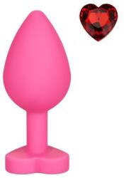 Mokko Toys Plug Anal Brighty Small din Silicon cu Cristal Inima Rosie, Roz, Waterproof, 7 cm