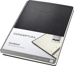 Sigel Spirálfüzet, exkluzív, A4, kockás, 80 lap, keményfedeles, SIGEL ˝Conceptum˝, fekete