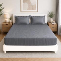 Kotonia Home Set husa cu elastic si 2 fete perna - Kotonia Home Deco, 100% bumbac, damasc saten, 180x200+25 cm, gri mediu (004987-180)