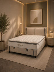 Livora Livora Style Ágyneműtartós Ágykeret és 7 Zónás Táskarugós Matrac Szett - 140x200x33 cm - Comfort Párnás H4 Táskarugós Matrac