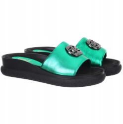 Simen Női fémes flip-flop papucs Simen 6842A Zöld Bőr MÉRET37 (6842A ZIELONY)
