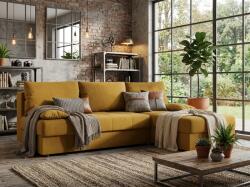  OFERTA Set canapea extensibila reversibila in forma de L VENORIA SLIM 200x143 cm, mustar + 2 perne GRATUIT II. calitate