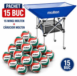 Molten Pachet 15 mingi volei Molten V5M4000 antrenament si competitie cu carucior transport (15XV5M4000+BK0033-B)