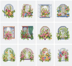 Figured Art Mini set 12 goblenuri cu diamante, fara sasiu, Ferestre, 18x15 cm (WD030)