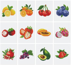 Figured Art Mini set 12 goblenuri cu diamante, fara sasiu, Fructe, 18x15 cm (FT017)