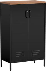 HOMCOM Bufet din Metal cu 2 Uși și Poliță Reglabilă, pentru Living/Birou, Negru | Aosom Romania (83B-876V00BK) Bufet