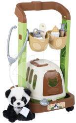 Smoby Cărucior veterinar cu panda de pluș Veterinary Trolley Smoby cu cutie portabilă și stetoscop cu termometru, 8 accesorii (SM340407)