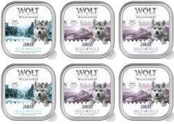 Wolf of Wilderness 6x150g Wolf of Wilderness Junior Mix (2 fajta) gabonamentes nedves kutyaeledel (2 fajta)