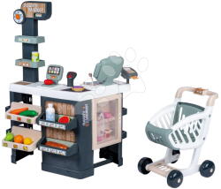Smoby Játékbolt hűtőszekrénnyel és elektronikus vonalkódleolvasóval Smarty Market Smoby hanggal fénnyel és mechanikus mérleggel bevásárlókosárral 42 kiegészítővel (SM350245)