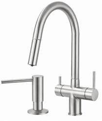 CHDE Háromutas konyhai csaptelep Inox szűrőhöz, rozsdamentes acél IX DiVa Ww adagolóval (BKT-1733)