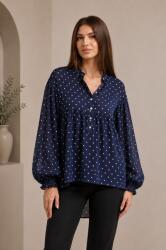 SHOPIKA Bluza lejera cu buline albe pe fond bleumarin din matase cu vascoza Talie unica