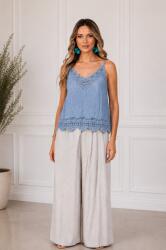 SHOPIKA Top din bumbac cu dantela, bretele subtiri, croi lejer, albastru jeans usor prespalat Talie unica