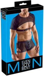 Svenjoyment Crop Top pentru Bărbați cu Piept Decupat și Plasă, Negru - Negru , XL
