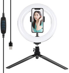 Puluz 20cm LED gyűrűs lámpa / állvány telefontartóval PKT3073B (PKT3073B) - kontaktor