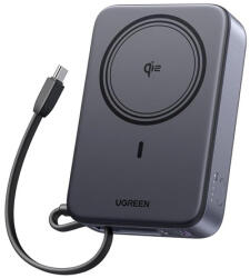 UGREEN PB567 20 000 mAh-s mágneses hordozható akkumulátor, USB + USB-C, Qi 2 15 W (szürke) (55450B) - kontaktor